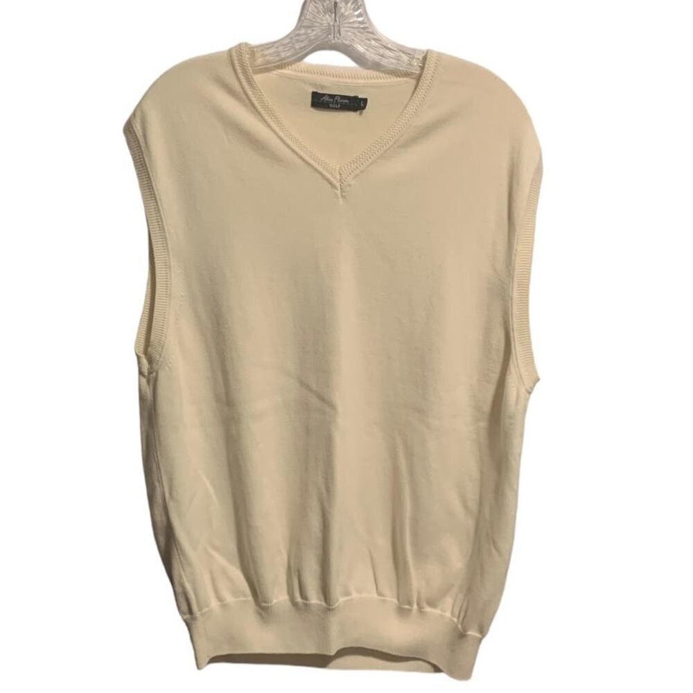 Men's ALAN FLUSSER GOLF Size L Vest V-Neck 100% Cotton Cream Pullover